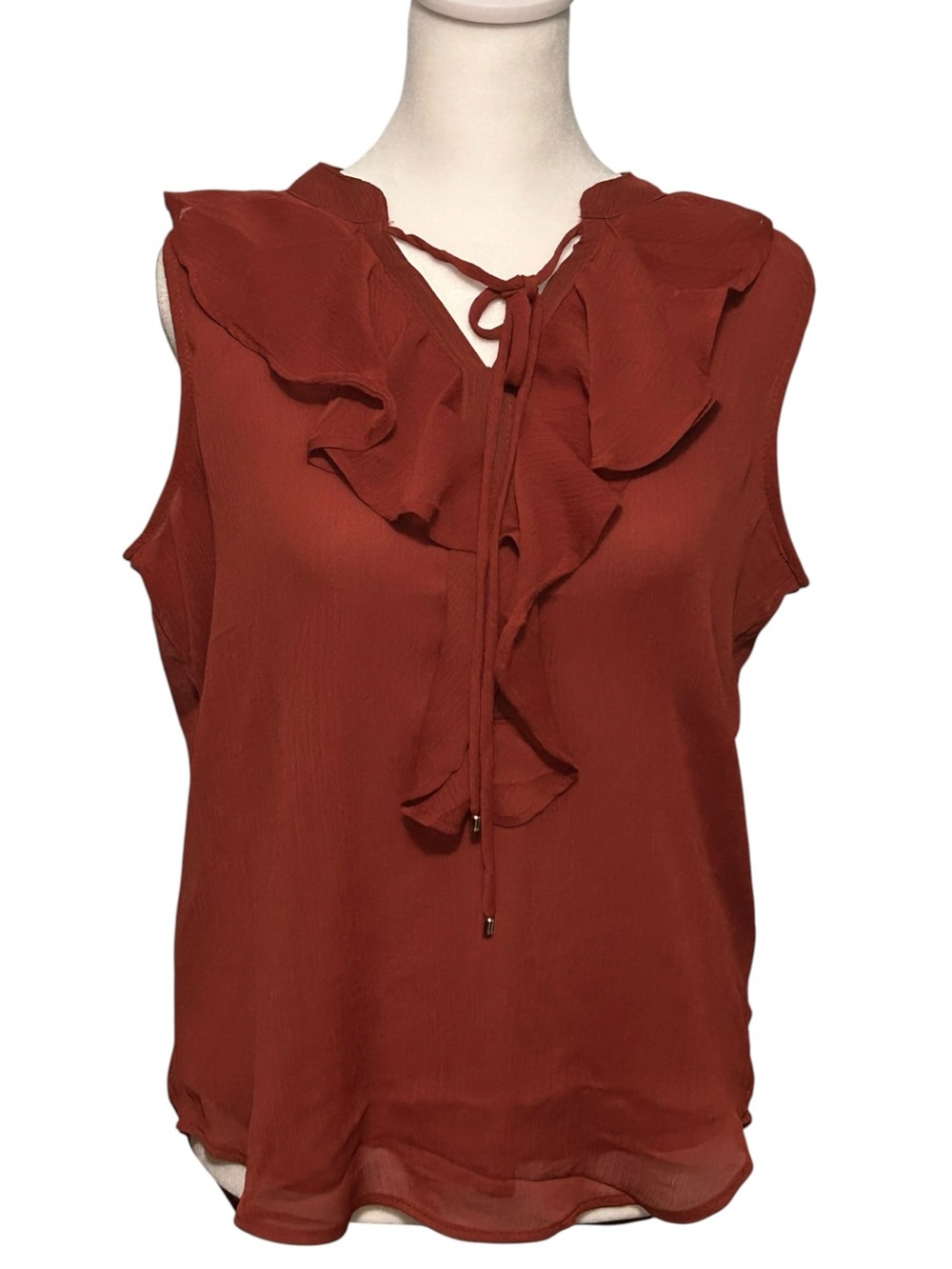 Tommy Hilfiger Sleeveless Ruffle Tie-Neck Blouse NWT Rust Orange Size Small